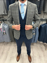 Load image into Gallery viewer, Harris Grey Tweed Suit Jacket  With Navy Trousers &amp; Waistcoat
