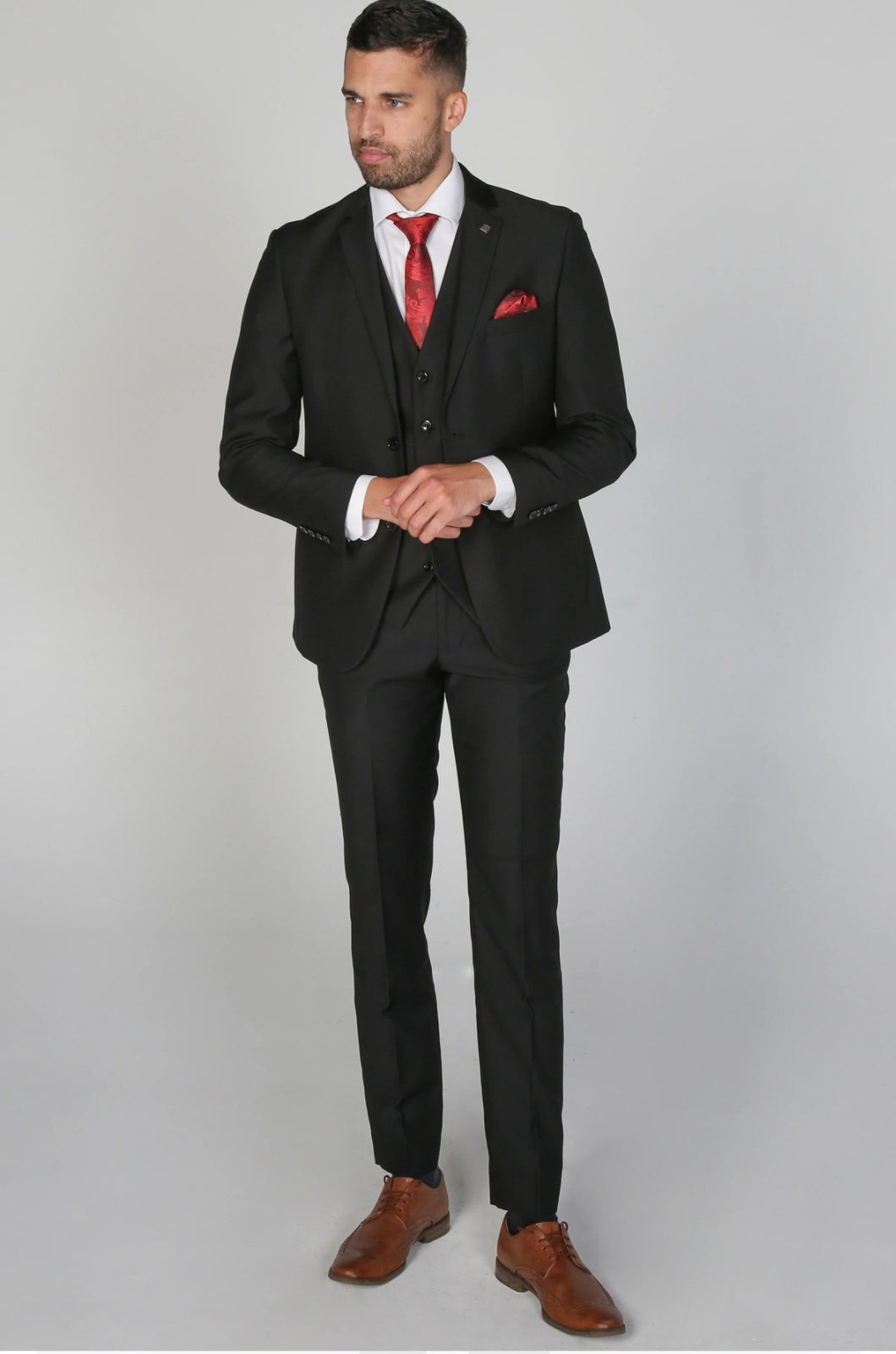 Parker black 3 piece suit for hire