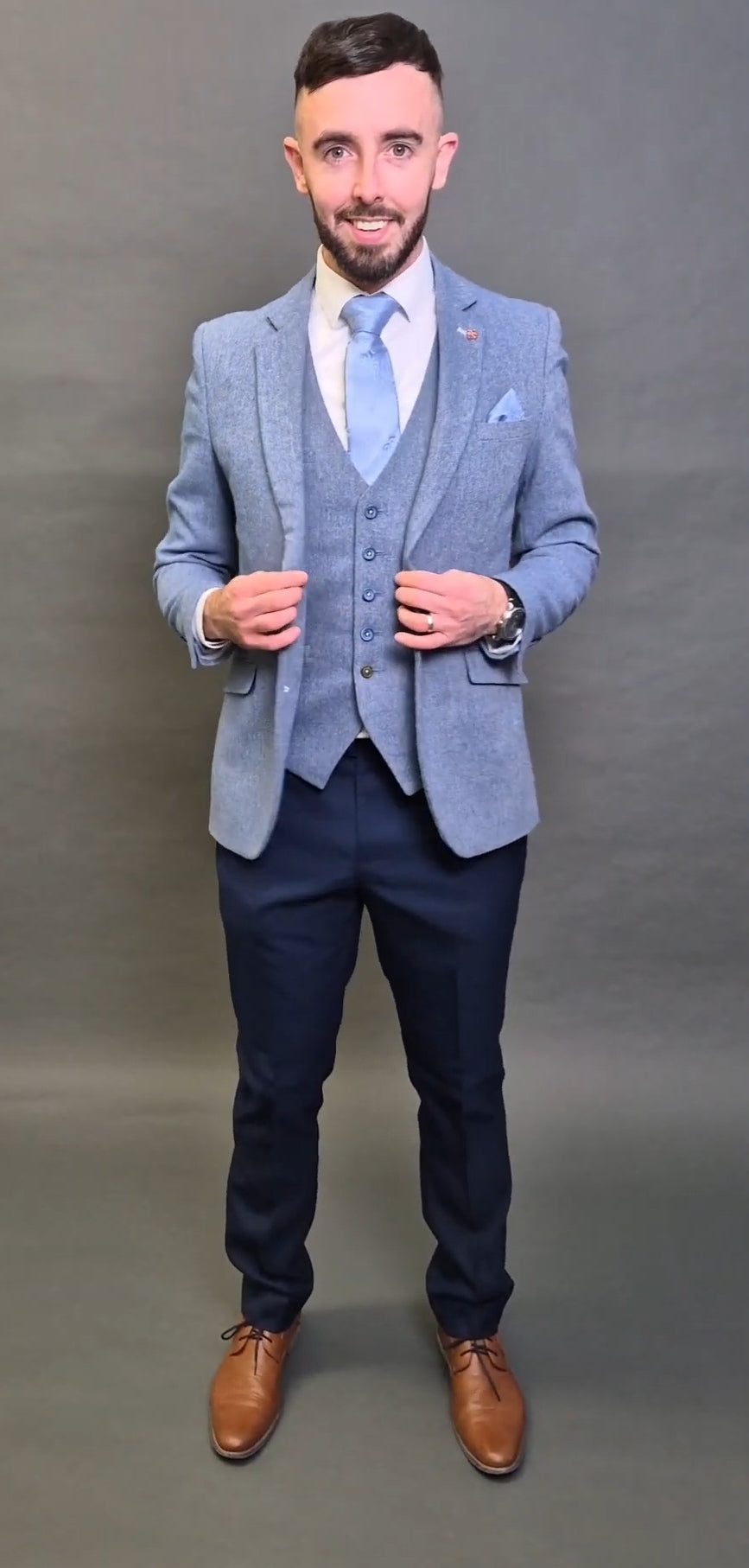 Wells blue jacket & waistcoat, with calvin blue trouser for hire