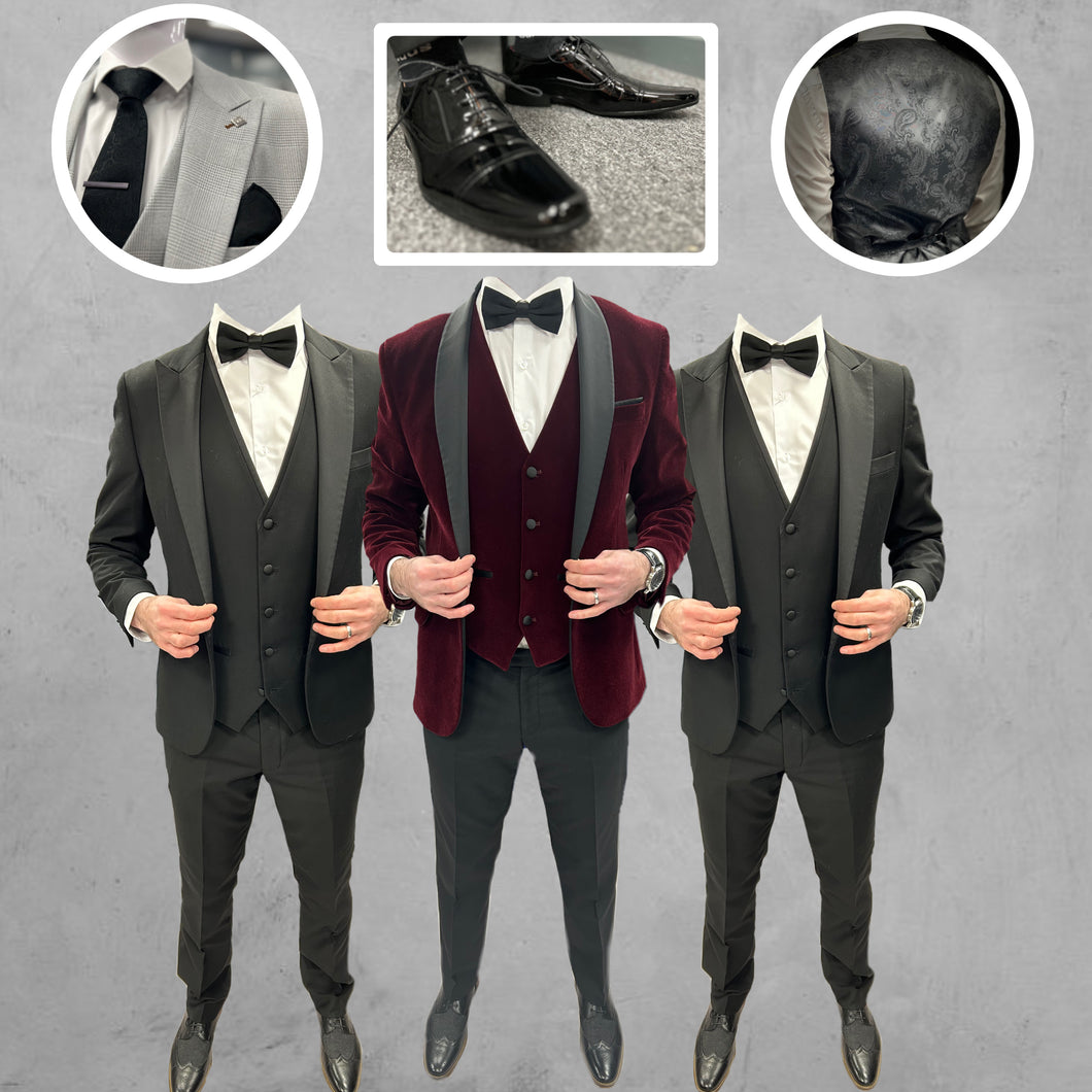 Wine Velvet Tux + Harry Tux Hire Wedding Quotation