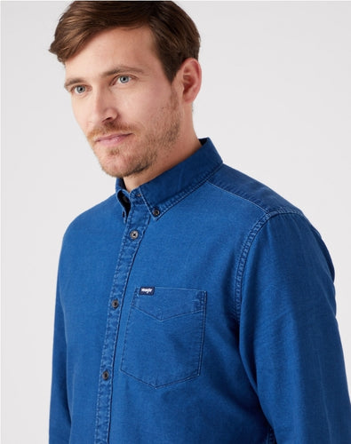 Wrangler Dark Indigo Long Sleeve Shirt - MJ's Menswear Derry