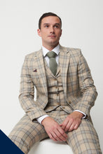 Load image into Gallery viewer, Vauxhall Beige Check 3 Piece Suit
