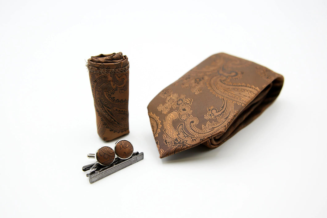 Brown paisley tie set