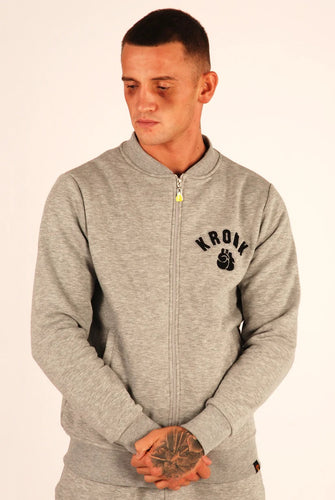 Kronk One Colour Gloves Zip Jacket with Towelling Applique Logo Sports Grey - MJ's Menswear Derry